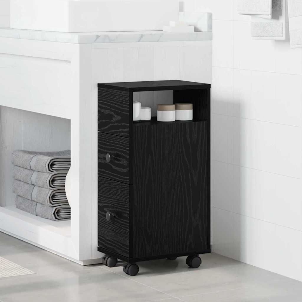 Schmaler Badschrank mit Rad Schwarze Eiche 33 x 23 x 65 cm