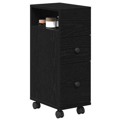 Schmaler Badschrank mit Rad Schwarze Eiche 33 x 23 x 65 cm