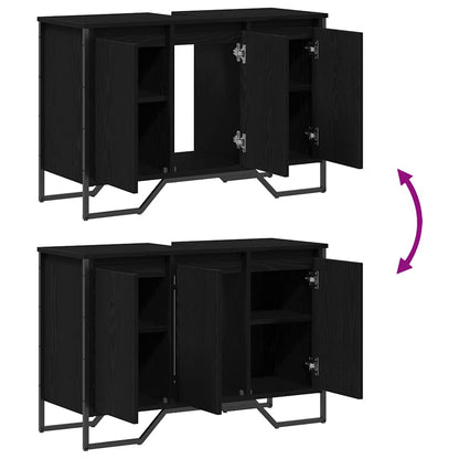 Waschbeckenunterschrank Schwarz Eichen-Optik 91 x 35 x 60 cm