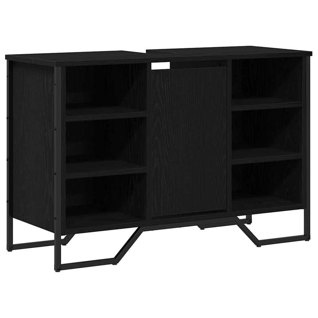 Waschbeckenschrank mit Tür Schwarz Eichen-Optik 91 x 35 x 60 cm
