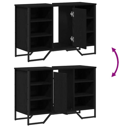 Waschbeckenschrank mit Tür Schwarz Eichen-Optik 91 x 35 x 60 cm