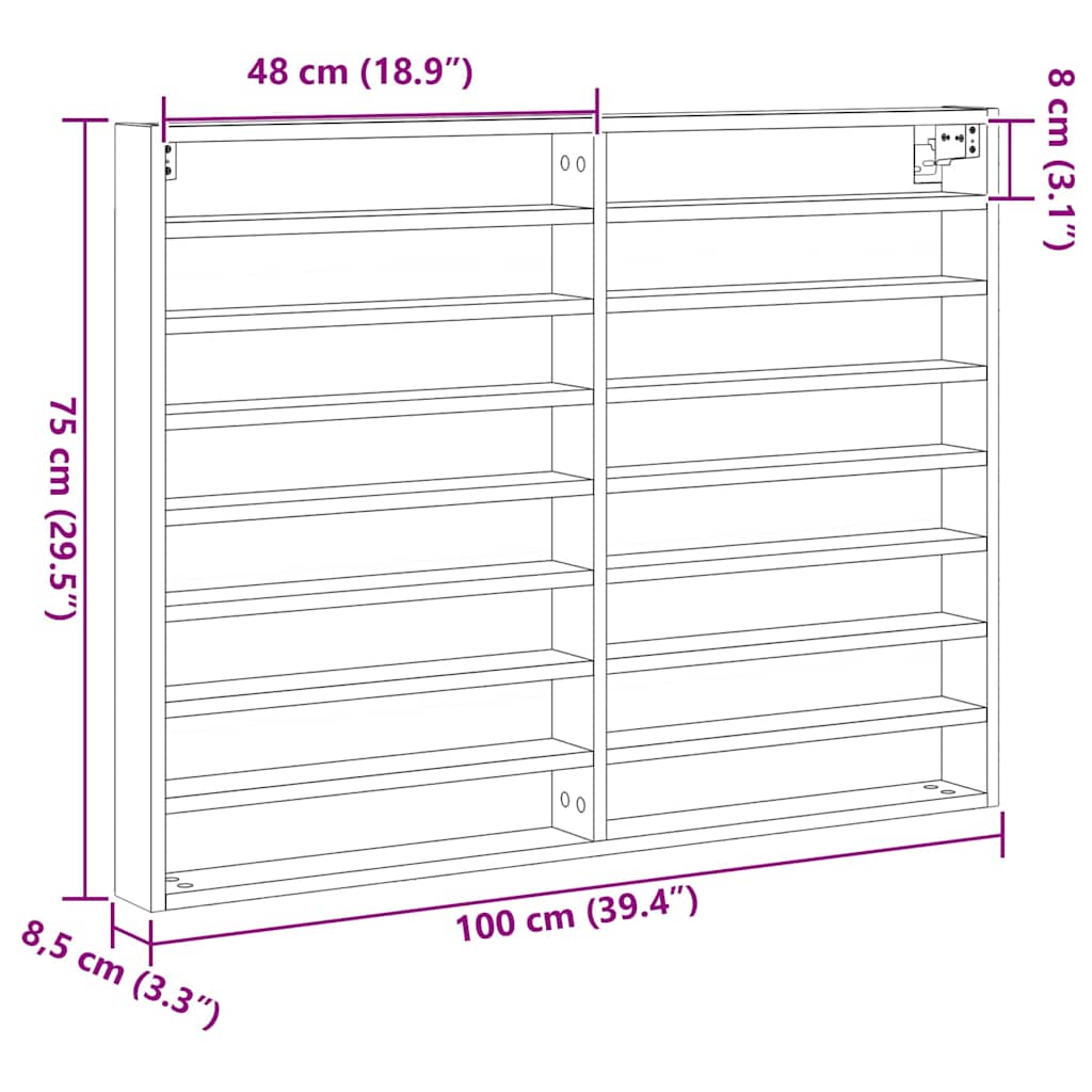 Vitrinenschrank Altholz 100 x 8.5 x 75 cm Holzwerkstoff