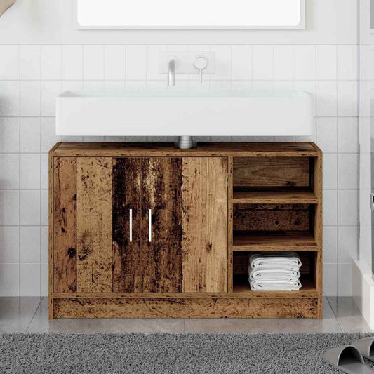 Badezimmerschrank mit Tür Altholz 90 x 29 x 55 cm Holzwerkstoff