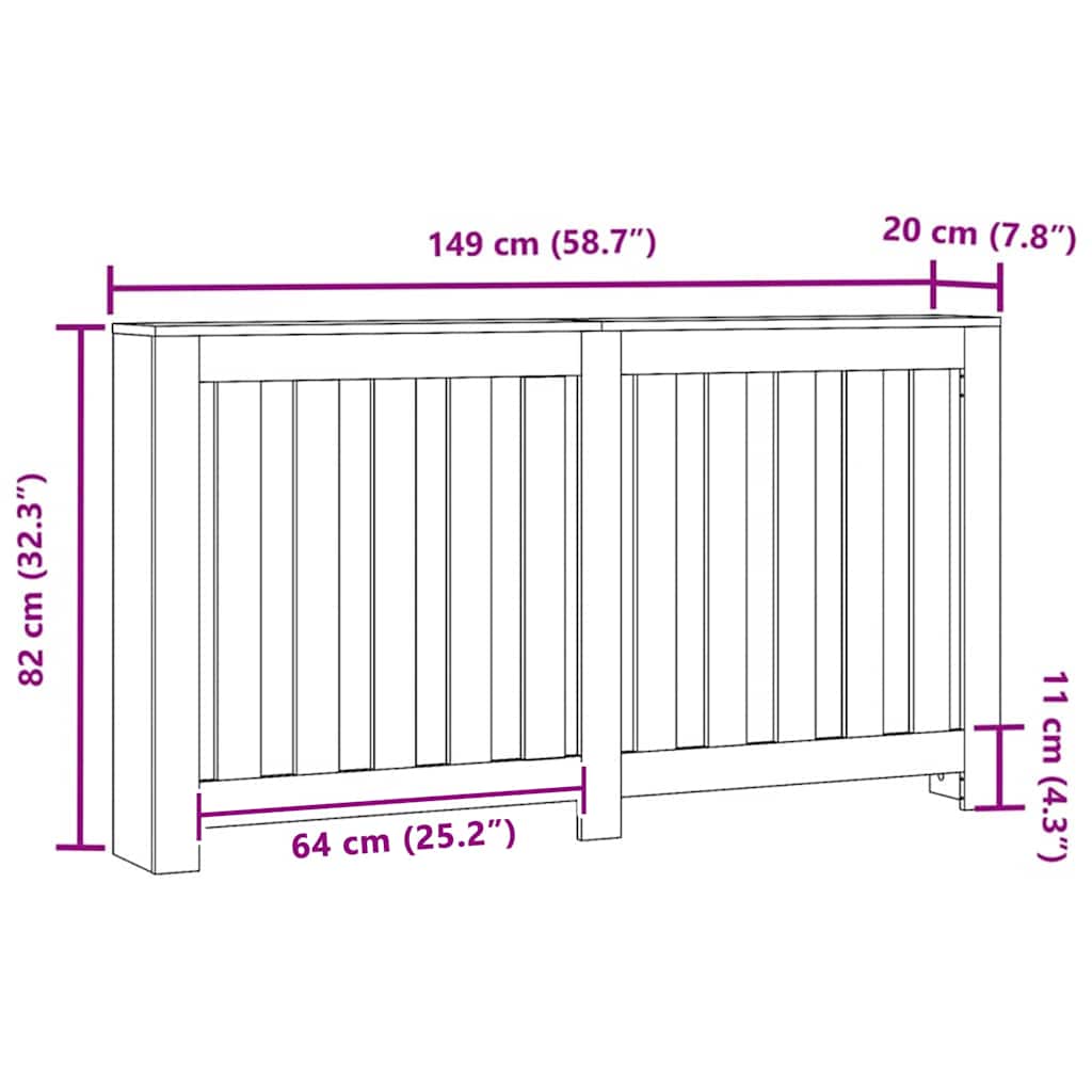 Heizkörperabdeckung Schwarz Eichen-Optik 149 x 20 x 82 cm