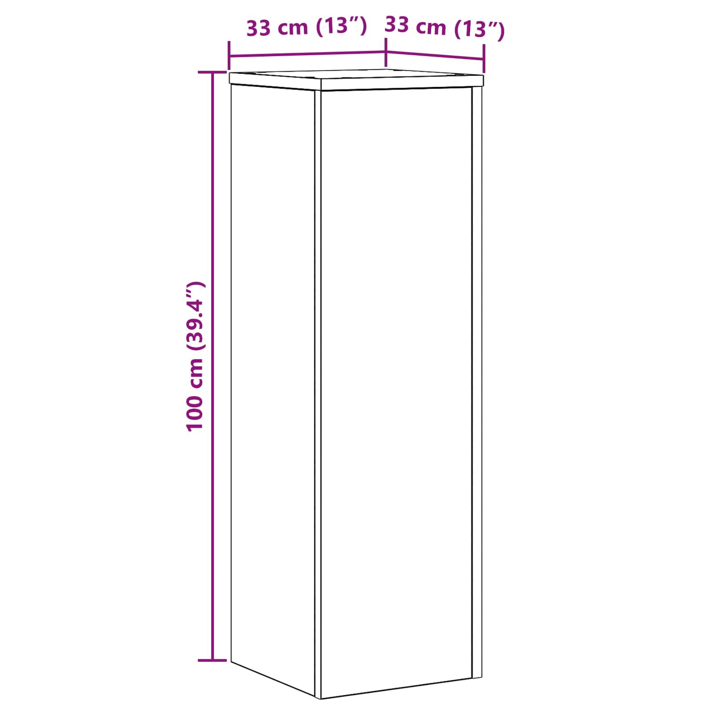Pflanzenständer Schwarz Eichen-Optik 33 x 33 x 100 cm