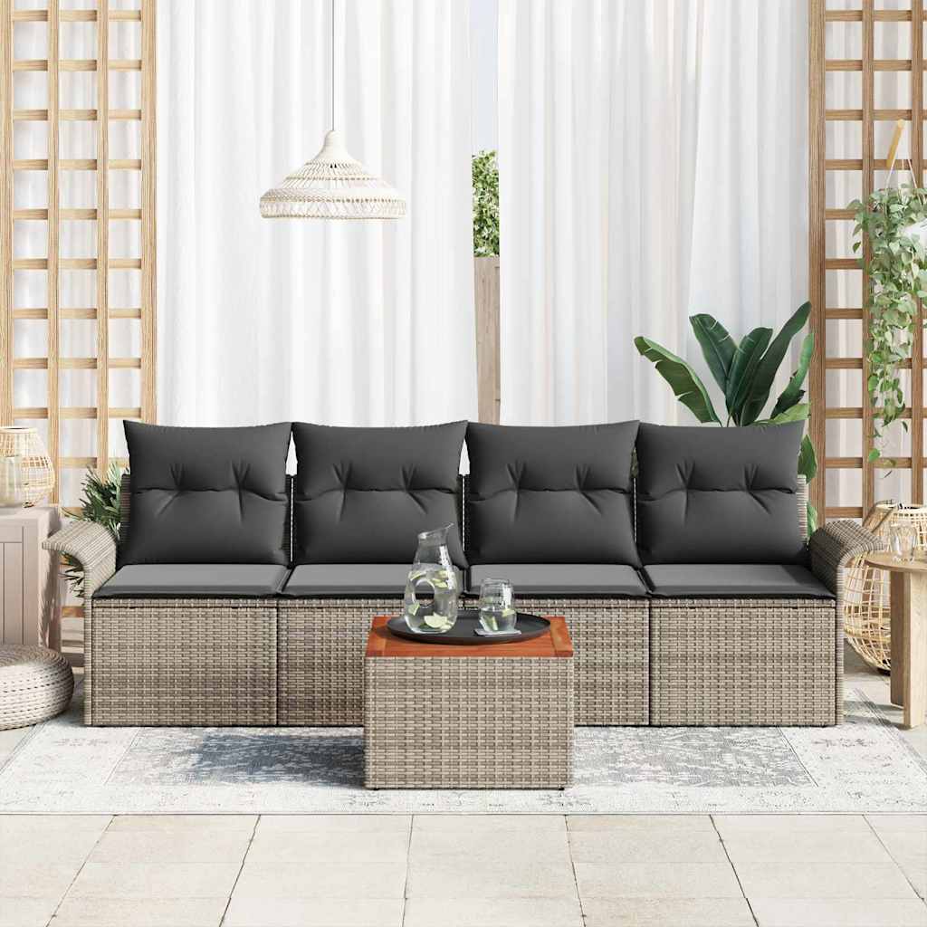 Garten-Sofa-Set 5 pcs Grau Poly Rattan