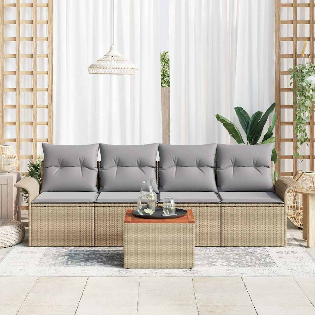 Garten-Sofa-Set 5 pcs Beige Poly Rattan