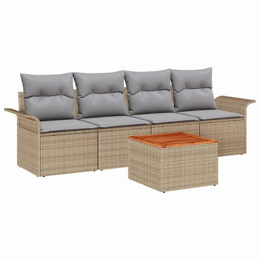 Garten-Sofa-Set 5 pcs Beige Poly Rattan