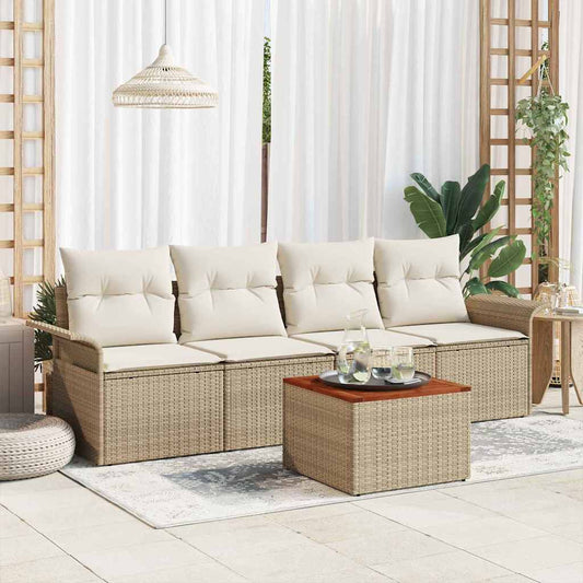 Garten-Sofa-Set 5 pcs Beige Poly Rattan