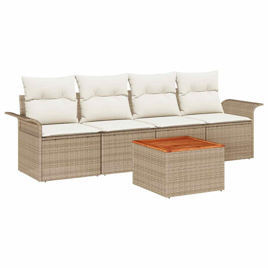 Garten-Sofa-Set 5 pcs Beige Poly Rattan