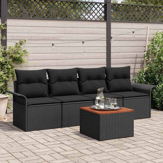 Garten-Sofa-Set 5 pcs Schwarz Poly Rattan