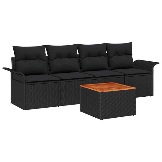 Garten-Sofa-Set 5 pcs Schwarz Poly Rattan