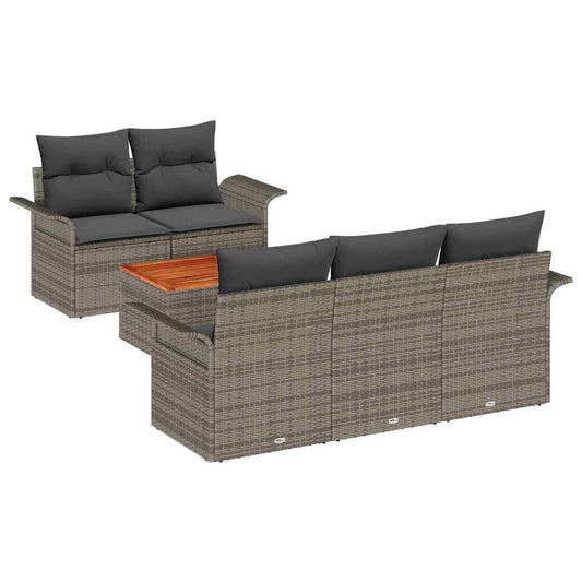 Garten-Sofa-Set 6 pcs Grau Poly Rattan