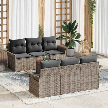Garten-Sofa-Set 7 pcs Grau Poly Rattan