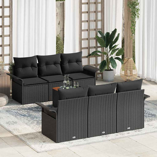 Garten-Sofa-Set 7 pcs Schwarz Poly Rattan