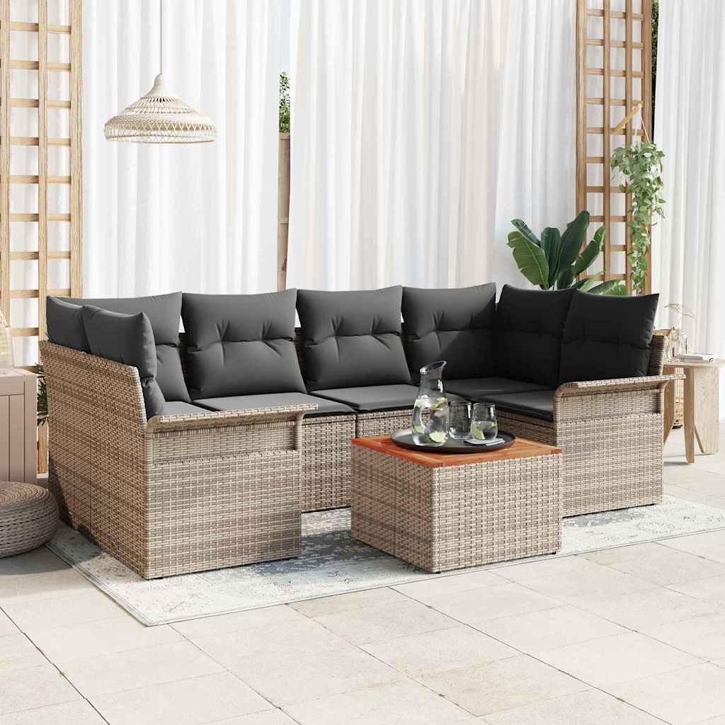 Garten-Sofa-Set 7 pcs Grau Poly Rattan