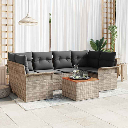 Garten-Sofa-Set 7 pcs Grau Poly Rattan