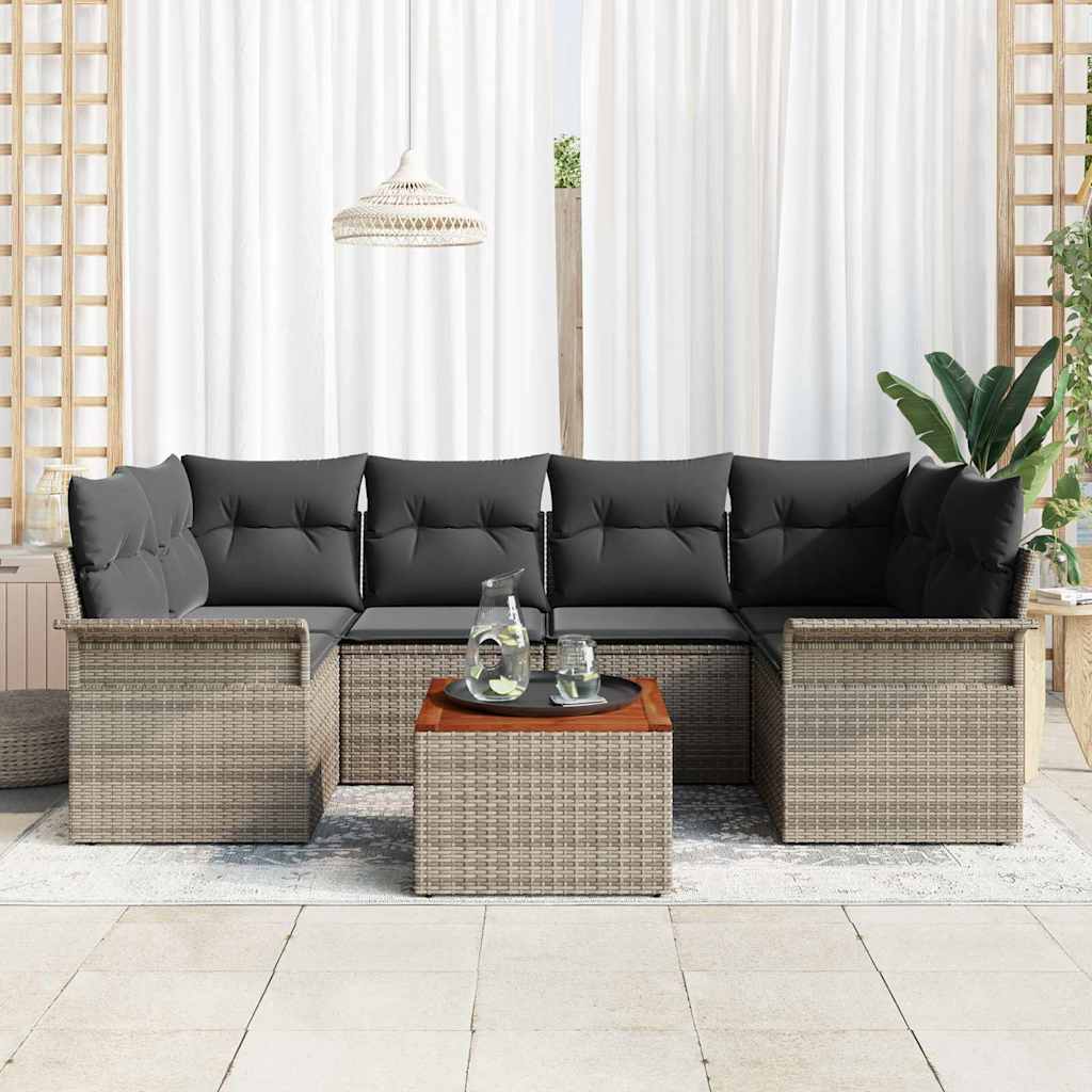Garten-Sofa-Set 7 pcs Grau Poly Rattan
