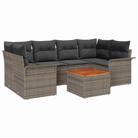 Garten-Sofa-Set 7 pcs Grau Poly Rattan
