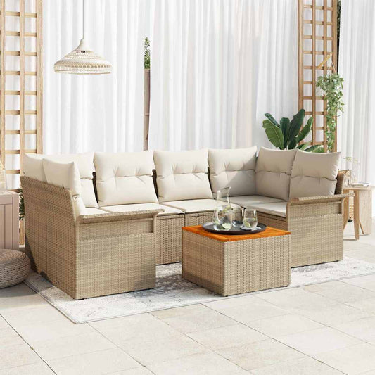Garten-Sofa-Set 7 pcs Beige Poly Rattan