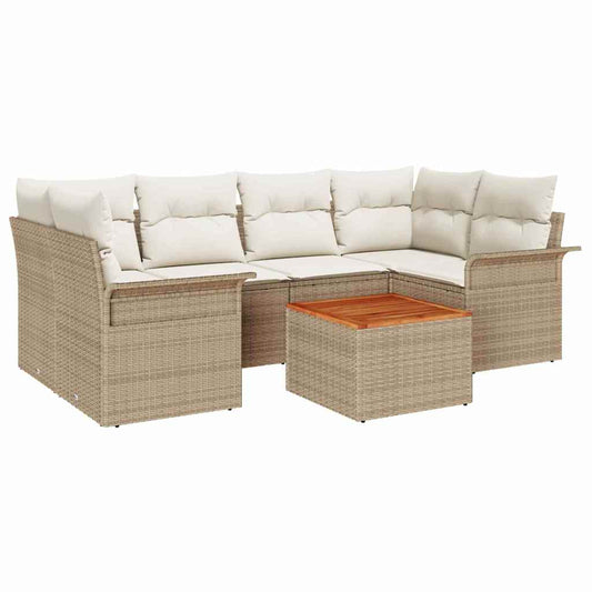 Garten-Sofa-Set 7 pcs Beige Poly Rattan
