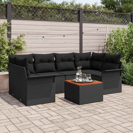 Garten-Sofa-Set 7 pcs Schwarz Poly Rattan