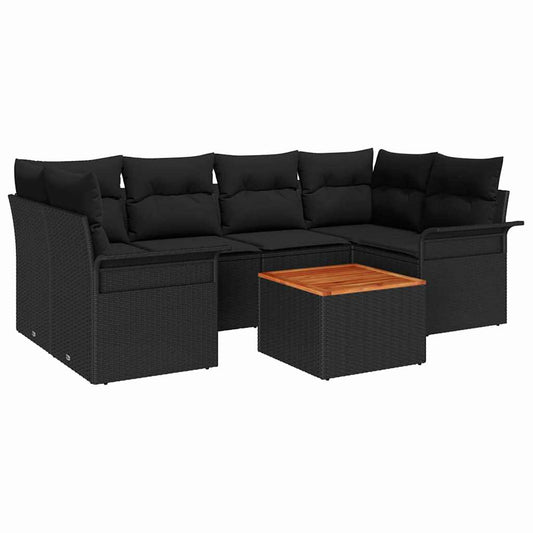 Garten-Sofa-Set 7 pcs Schwarz Poly Rattan