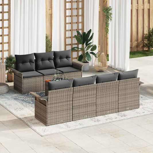 Garten-Sofa-Set 8 pcs Grau Poly Rattan