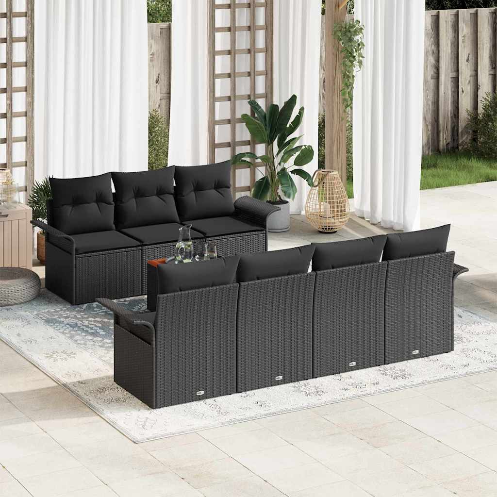 Garten-Sofa-Set 8 pcs Schwarz Poly Rattan
