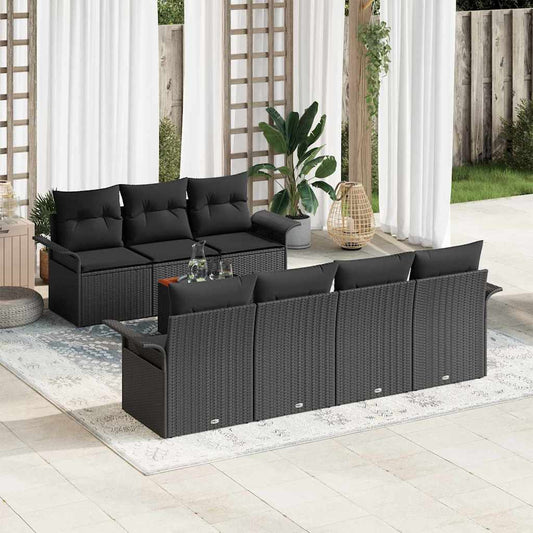 Garten-Sofa-Set 8 pcs Schwarz Poly Rattan
