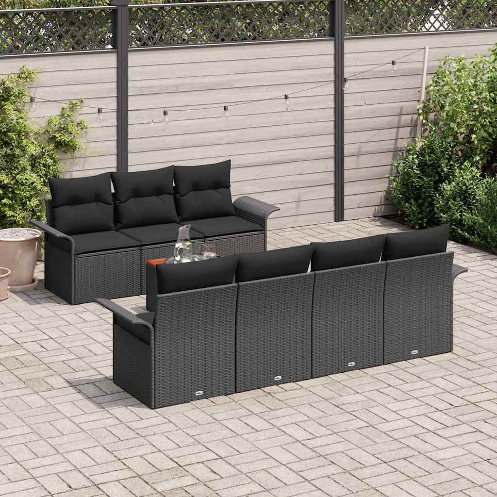 Garten-Sofa-Set 8 pcs Schwarz Poly Rattan
