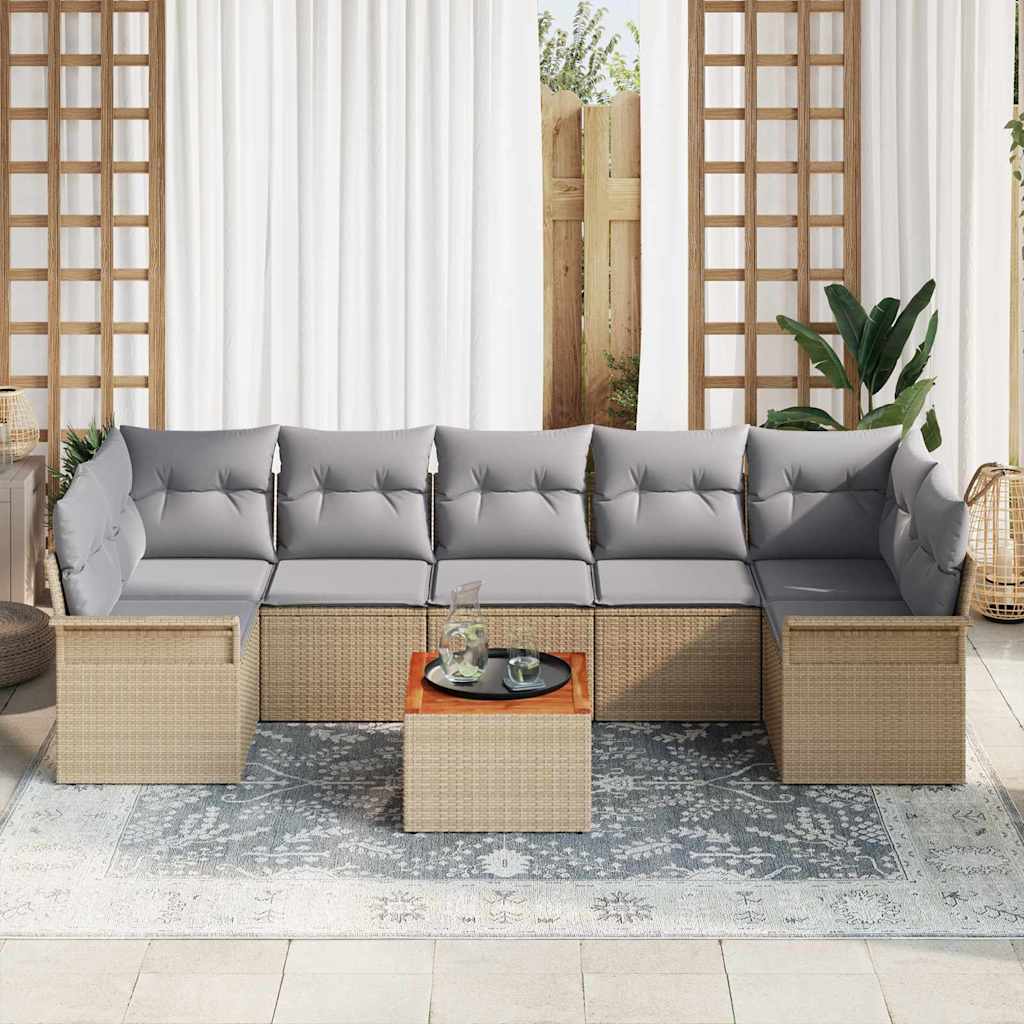 Garten-Sofa-Set 8 pcs Beige Poly Rattan