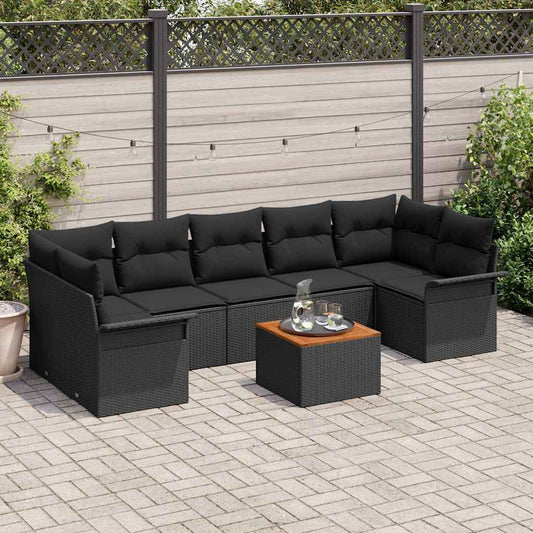 Garten-Sofa-Set 8 pcs Schwarz Poly Rattan