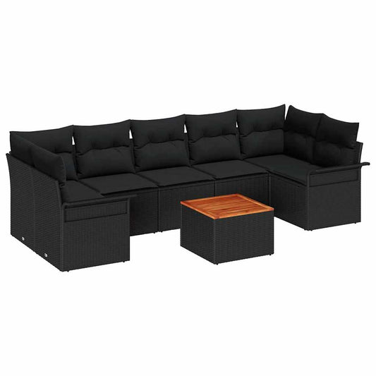 Garten-Sofa-Set 8 pcs Schwarz Poly Rattan