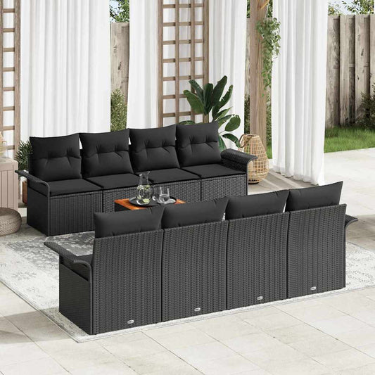 Garten-Sofa-Set 9 pcs Schwarz Poly Rattan