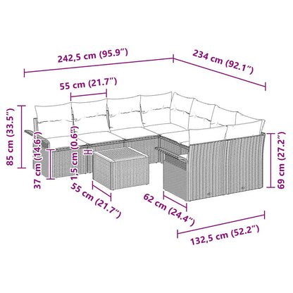 Garten-Sofa-Set 9 pcs Grau Poly Rattan