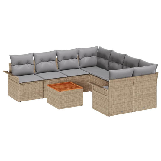 Garten-Sofa-Set 9 pcs Beige Poly Rattan