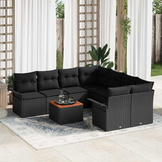 Garten-Sofa-Set 9 pcs Schwarz Poly Rattan