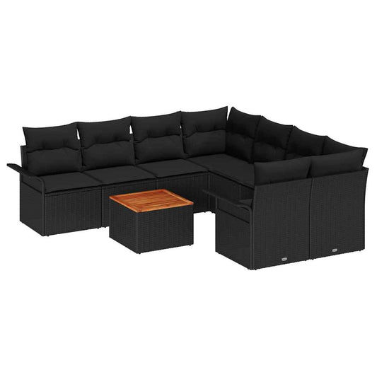 Garten-Sofa-Set 9 pcs Schwarz Poly Rattan