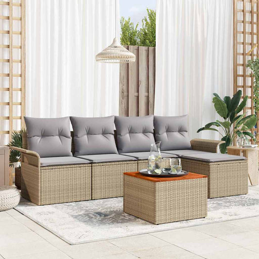 Garten-Sofa-Set 6 pcs Beige Poly Rattan