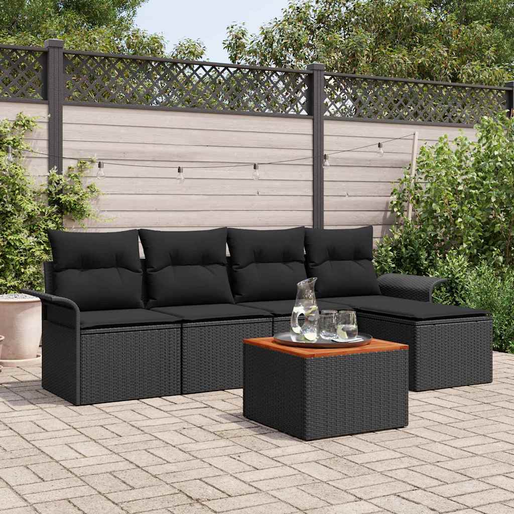 Garten-Sofa-Set 6 pcs Schwarz Poly Rattan