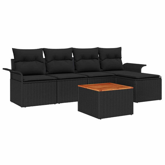 Garten-Sofa-Set 6 pcs Schwarz Poly Rattan