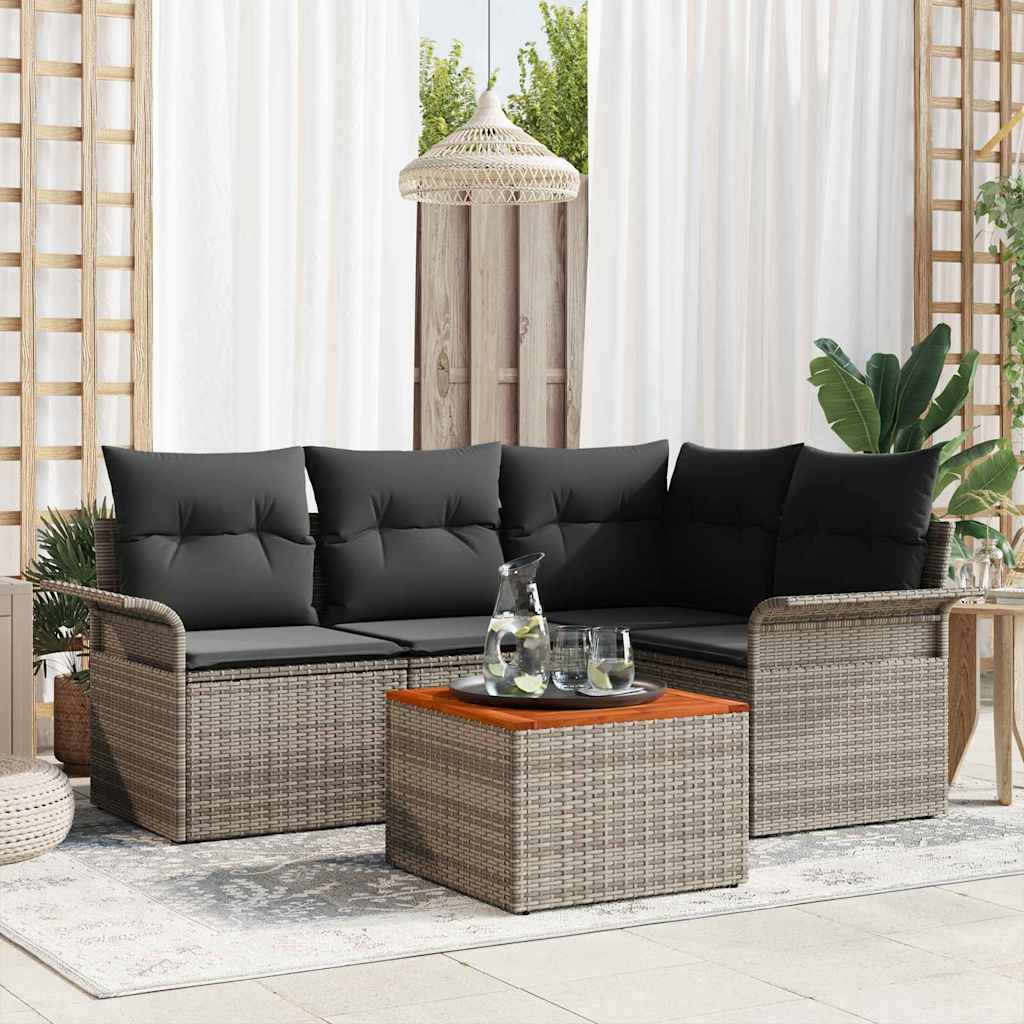 Garten-Sofa-Set 5 pcs Grau Poly Rattan