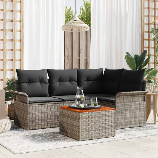 Garten-Sofa-Set 5 pcs Grau Poly Rattan