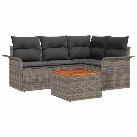Garten-Sofa-Set 5 pcs Grau Poly Rattan
