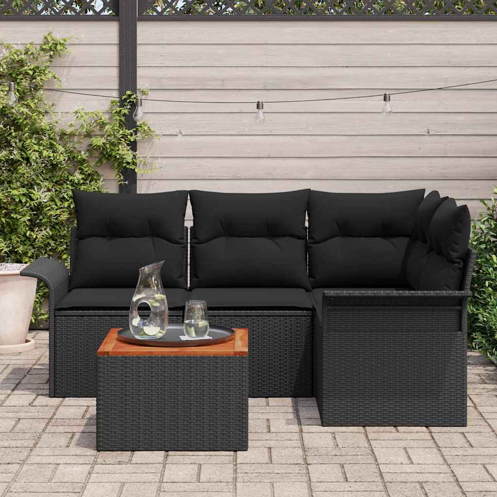 Garten-Sofa-Set 5 pcs Schwarz Poly Rattan