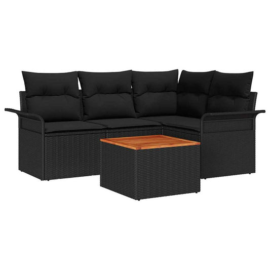 Garten-Sofa-Set 5 pcs Schwarz Poly Rattan