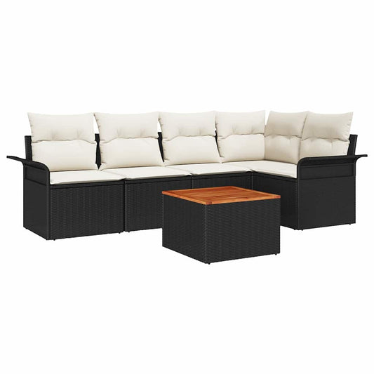 Garten-Sofa-Set 6 pcs Schwarz Poly Rattan