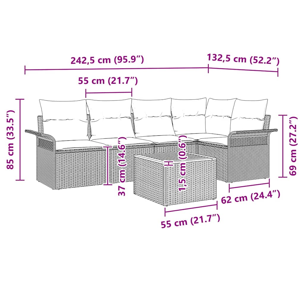 Garten-Sofa-Set 6 pcs Beige Poly Rattan