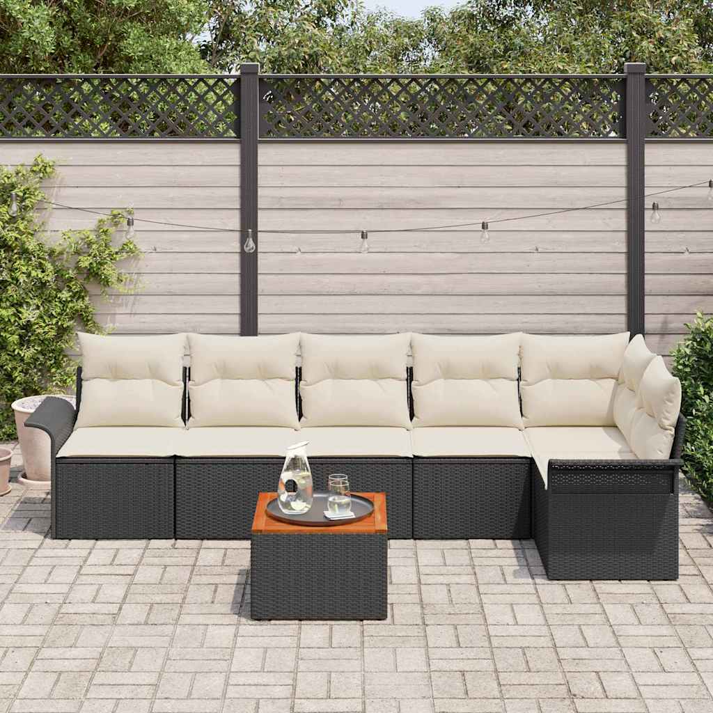 Garten-Sofa-Set 7 pcs Schwarz Poly Rattan